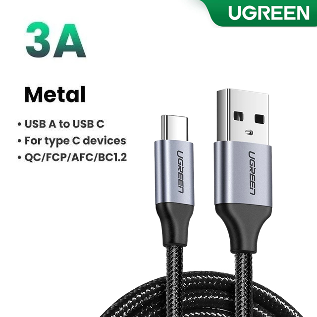 Ugreen 3A USB A to Type C Cable สายชาร์จเร็ว สายข้อมูลไนลอนถัก สําหรับ สำหรับ Samsung 16 15 ยาว1เมตร/2เมตร