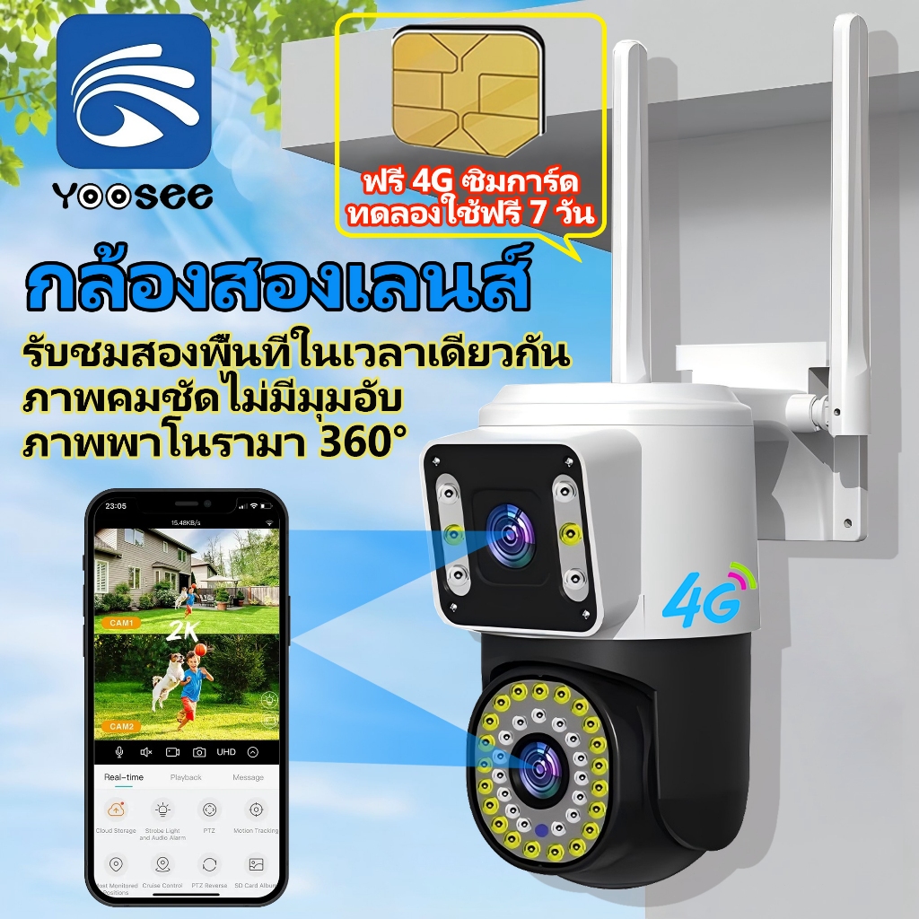 YOOSEE FNKvision กล้องใส่ซิม 4G SIM กล้องวงจรปิดเลนส์คู่ ดูพร้อมกันได้ สีเต็มรูป