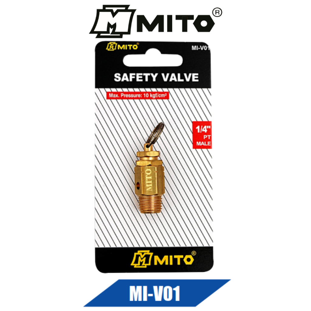 MITO ข้อต่อคอปเปอร์ เซฟตี้วาล์ว ลม  เกลียวขนาด 1/4" MAX. Pressure 10 KGF/CM No.MI-V01