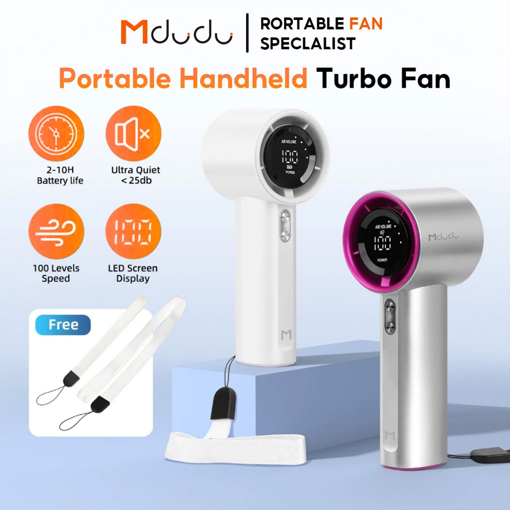 Mdudu MS001 Powered Portable Handheld Fan พัดลมพกพาความเร็วสูงแบบใช้พลังงาน จอแสดงผล LED ปรับความเร็