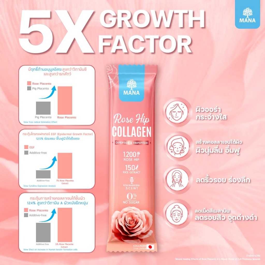 (มีส่งด่วน) Mana Rosehip Collagen Type lll (3ฟรี1) สกัด Rosehip บริสุทธิ์ผิวโกลว์นุ่มเด้ง ไม่มีน้ำตาล ช่วยคอลลาเจนผิวขาว - รูปที่ 6