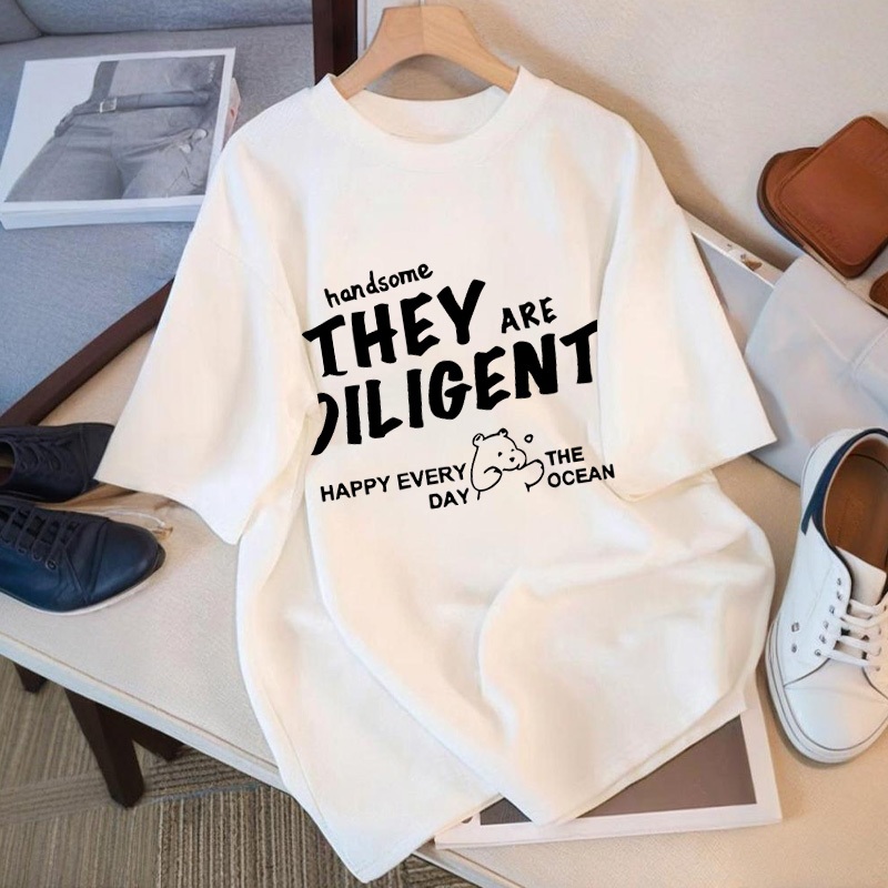 เสื้อยืดพิมพ์ลายน่ารักสไตล์เกาหลี เสื้อยืด แขนสั้นเสื้อ คอกลม ผ้าเนื้อนุ่ม สวมใส่สบาย TA1-50