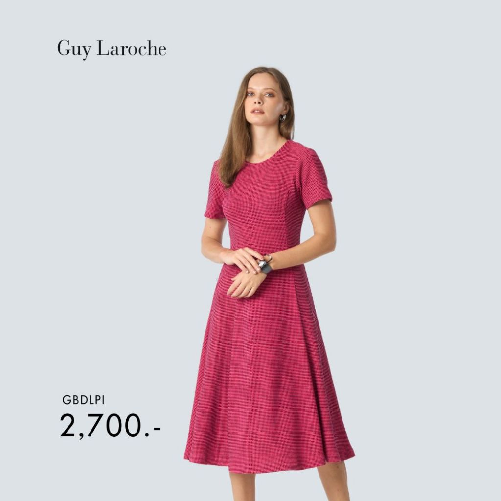 Guy laroche เดรสยาว เดรส แบล็คแอนด์พิงค์มินิฮาร์ท สีดำชมพู GBDLPI