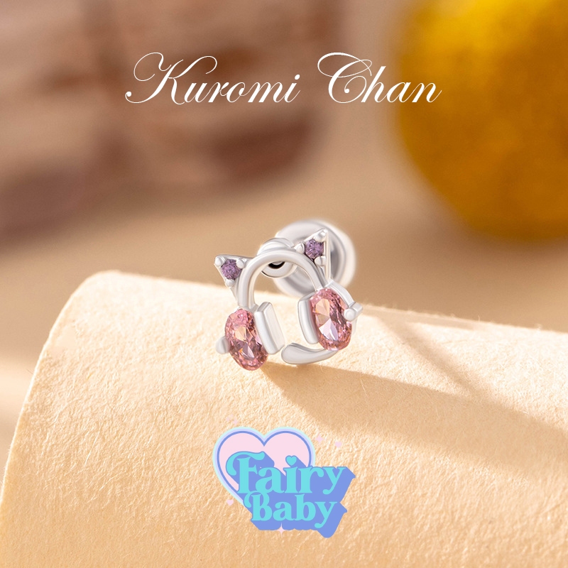 Fairybaby จิว Kuromin Chan (1 ชิ้น) แป้นแบน จิวหู ชมพู ม่วง น่ารัก แมว หนา 0.8 ยาว 6 mm (J3-061)