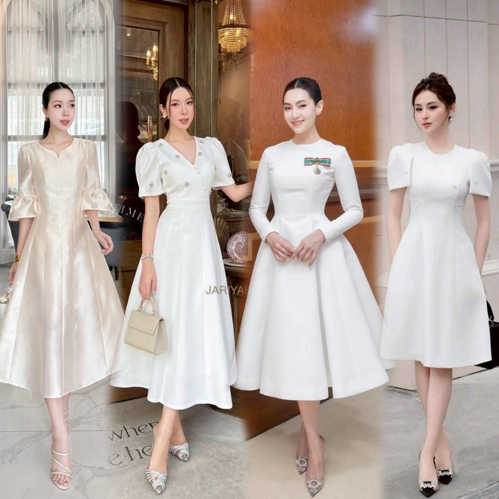 S-XXL✨ชุดเดรสไปงาน สีขาว/ครีม สวยเรียบหรู ชุดทำบุญ #Natta #Rattana #ชุดเบลล่า
