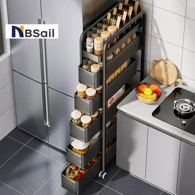 NBsail ชั้นวางของ 3/4/5ชั้น รถเข็นเข้ามุม ชั้นวางเครื่องเทศในครัว ไม่ต้องติดตั้ง มาพร้อม 16/21cm