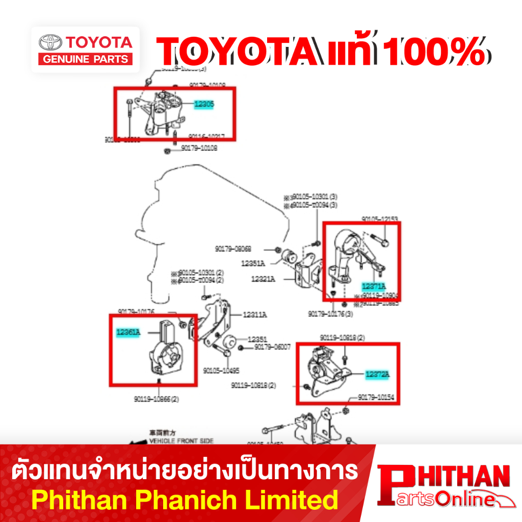 ชุด ยางแท่นเกียร์ โตโยต้า INSULATOR SUB-ASSY TOYOTA 123##-28### 11-07 WISH