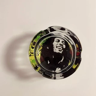 ที่เขี่ยบุหรี่ ที่ทิ้งก้นบุหรี่ แก้วใส ทรงกลม อย่างหนาที่เขี่ยบุหรี่แก้วกลม BOB MARLEY ลวดลาย 66mm