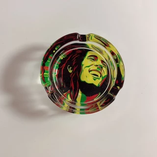 ที่เขี่ยบุหรี่ ที่ทิ้งก้นบุหรี่ แก้วใส ทรงกลม อย่างหนาที่เขี่ยบุหรี่แก้วกลม BOB MARLEY ลวดลาย 66mm