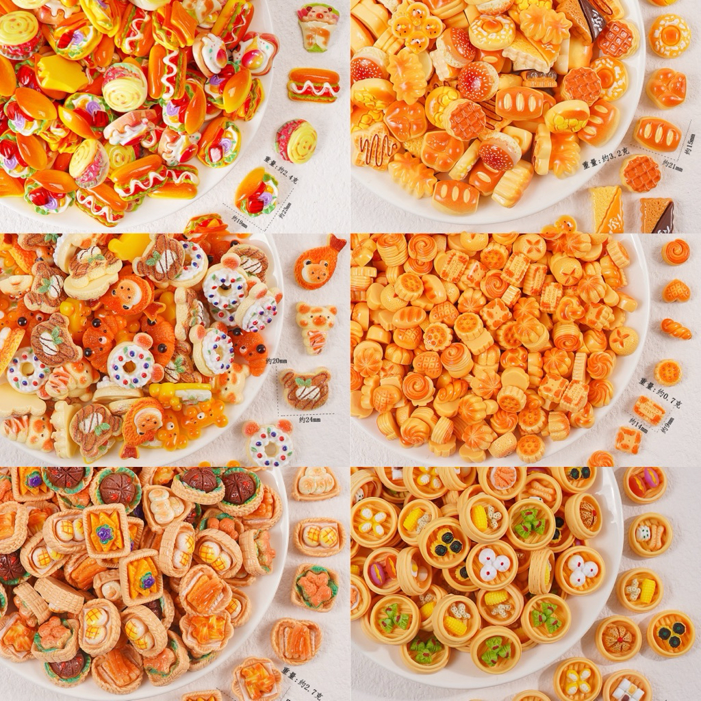 ( จำนวน 50 ชิ้น )อาหารและของเล่นจำลองขนมปังขนาดเล็ก อาหารจิ๋วและของเล่น ของประดับตกแต่งขนาดเล็ก เรซิ่น DIY เครื่องประดับ