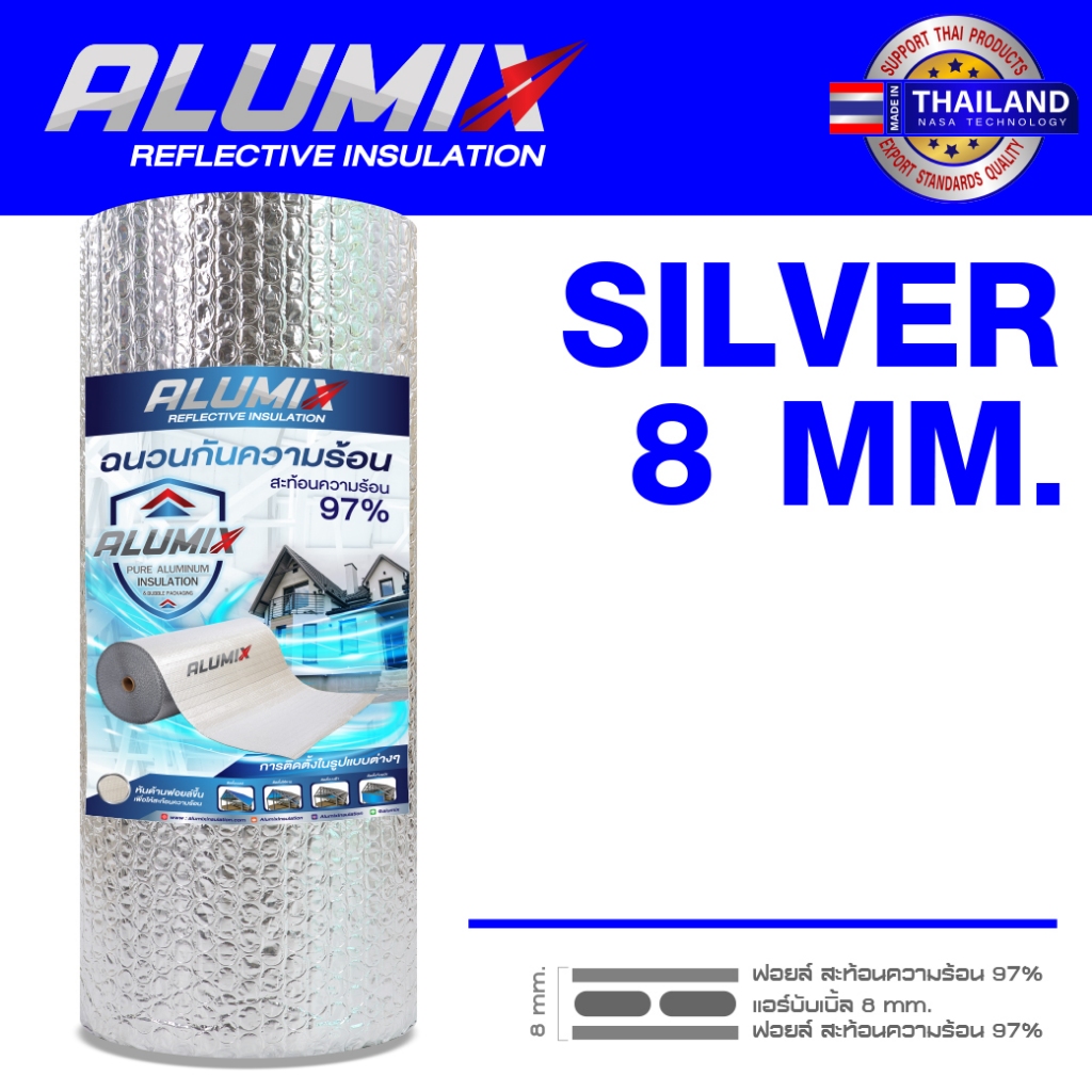 Alumix SILVER 8mm BASIC Insulation SL80 ฉนวนกันความร้อน สะท้อนความร้อน 97% Aluminum Foil
