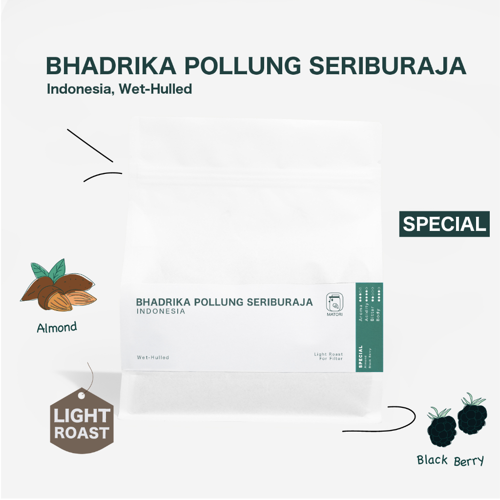 Matori Coffee Roaster เมล็ดกาแฟคั่วอ่อน Indonesia, Bhadrika Pollung Seriburaja Wet-Hulled