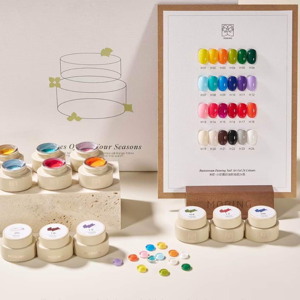 เซตสีเจลเนื้อครีม แบบกระปุก MODING🇨🇳 Buttercream Painting gel 24 สี พร้อมชาร์ตโชว์สำเร็จ ใบเซอร์