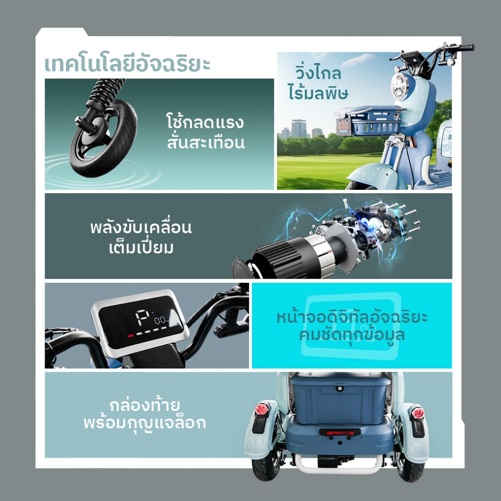 SabaiMall-X3 NEW รถไฟฟ้า3ล้อสำหรับผู้ใหญ่ ผู้สูงอายุ ประกอบแล้ว100%  มีหน้าร้านทั่วประเทศ ราคา ถูกที่สุด ดีลบีเคเค แกลเลอรีภาพที่ 2