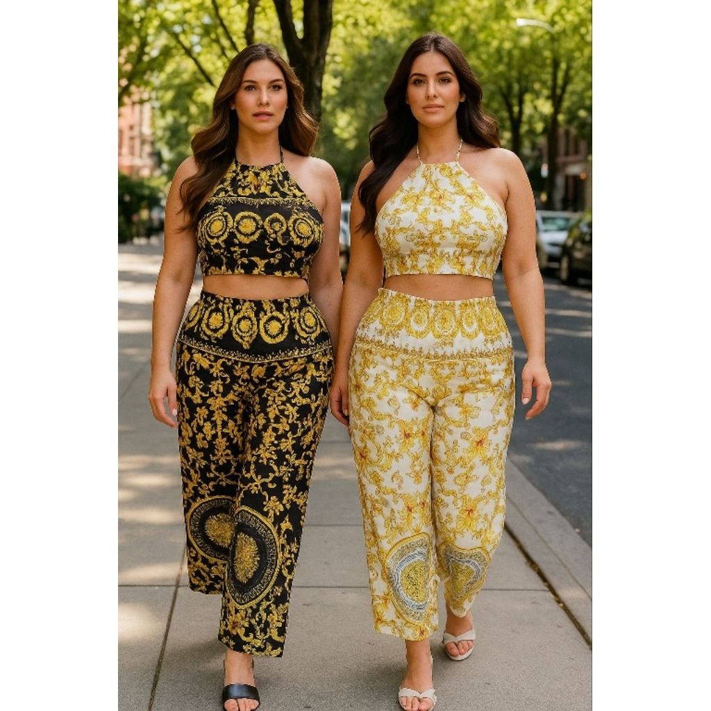 ชุดเซ็ท2ชิ้นกางเกง ชุดเซ็ทลายversace ลายมะพร้าว สินค้าพร้อมส่ง