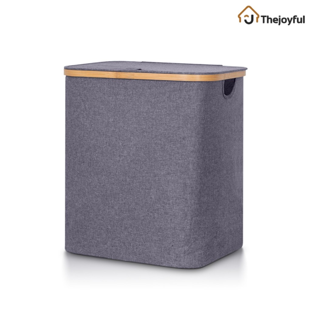 Thejoyful ตะกร้าผ้า ตะกร้าใส่ผ้า ตะกร้าอเนกประสงค์ Laundry Basket พับเก็บได้ เคลือบPEกันน้ำ มีฝาปิด