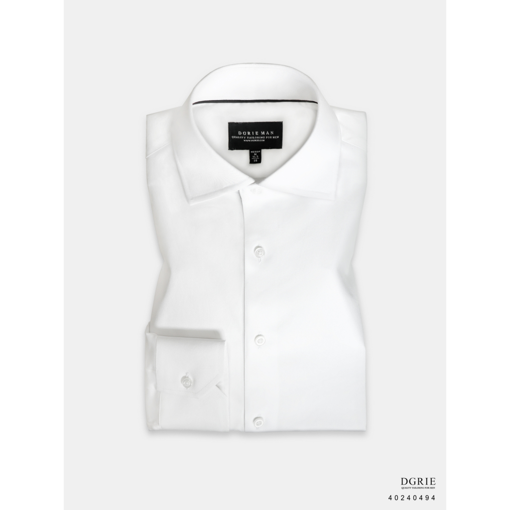 Pure White P/W Spread Collar Premium Cotton Twill Shirt - เชิ้ตผ้าคอตตอนสีขาวปกป้าน