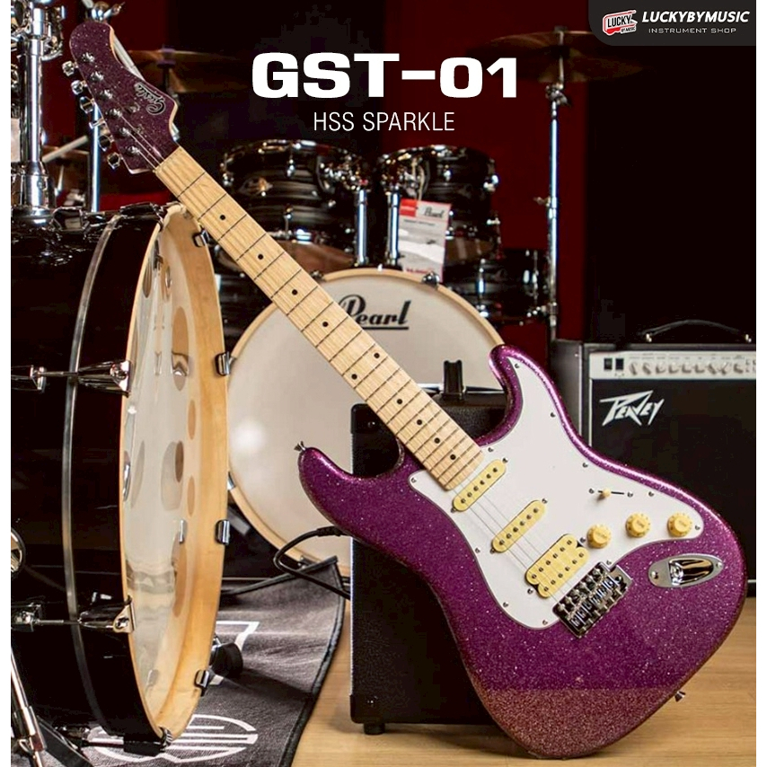 [โค้ดลด1000-🔥] แถมฟรี สายแจ็ค ปิ๊ก4อัน คู่มือ กีตาร์ไฟฟ้า Gusta รุ่น GST-01 HSS Sparkle รุ่นใหม่ ทรง