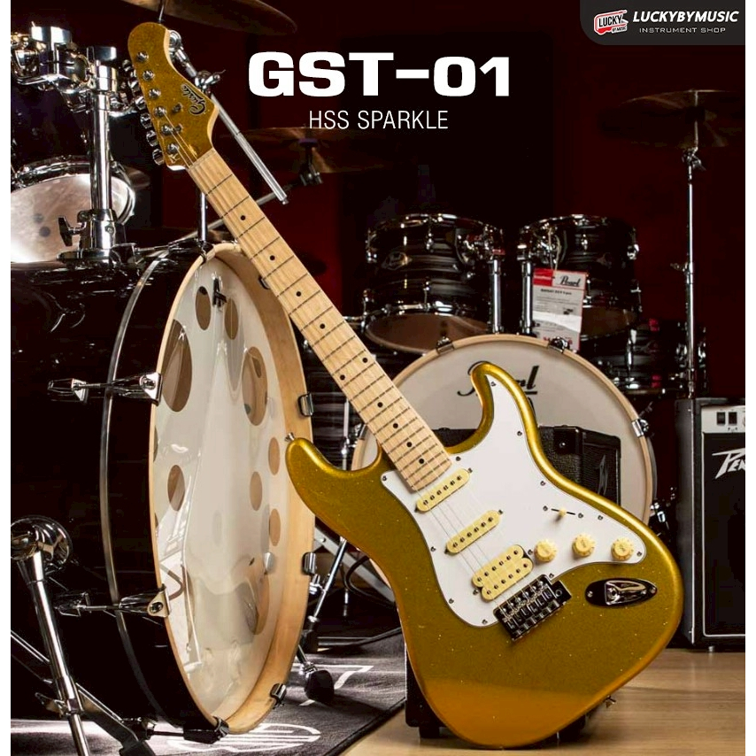 [โค้ดลด1000-🔥]✅ฟรี สายแจ็ค ปิ๊ก4อัน คู่มือ Gusta รุ่น GST-01 HSS Sparkle รุ่นใหม่ ทรง Strat - พร้อมส