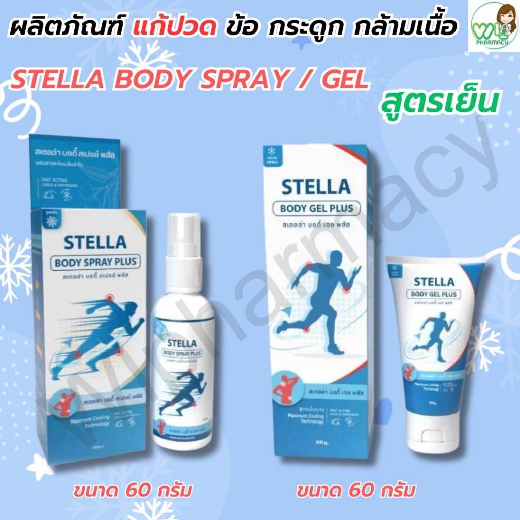 ( Regin ) STELLA BODY COOL SPRAY 60 ml / Gel 60 g สเตลล่า บอดี้ สเปรย์ พลัส สูตรเย็น แก้ปวด กล้ามเนื