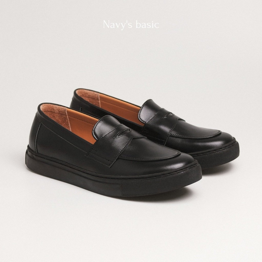 Basic No.07 รองเท้าหนังแท้ แบบสวมทรงLoafers สีดำ พื้นดำ (Version Upgrade 2025)