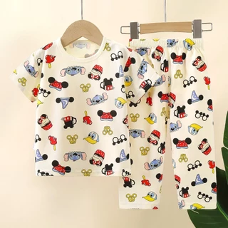 💘พร้อมส่งจากไทย ชุดเซ็ท เสื้อยืดแขนสั้น กางเกงขายาว ผ้าฝ้ายแท้100% เหมาะสำหรับเด็กผู้ชาย และเด็กผู้หญิง อายุ 3-8 ปี