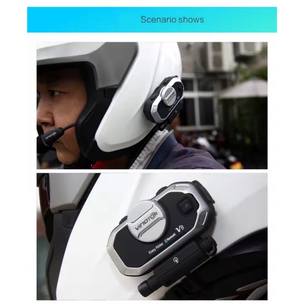 เวอร์ชันภาษาอังกฤษ Vimoto V8 อินเตอร์คอมติดหมวกกันน็อคสำหรับรถจักรยานยนต์ ชุดหูฟังที่รองรับ Bluetooth ลดเสียงรบกวน วิทยุ - รูปที่ 4