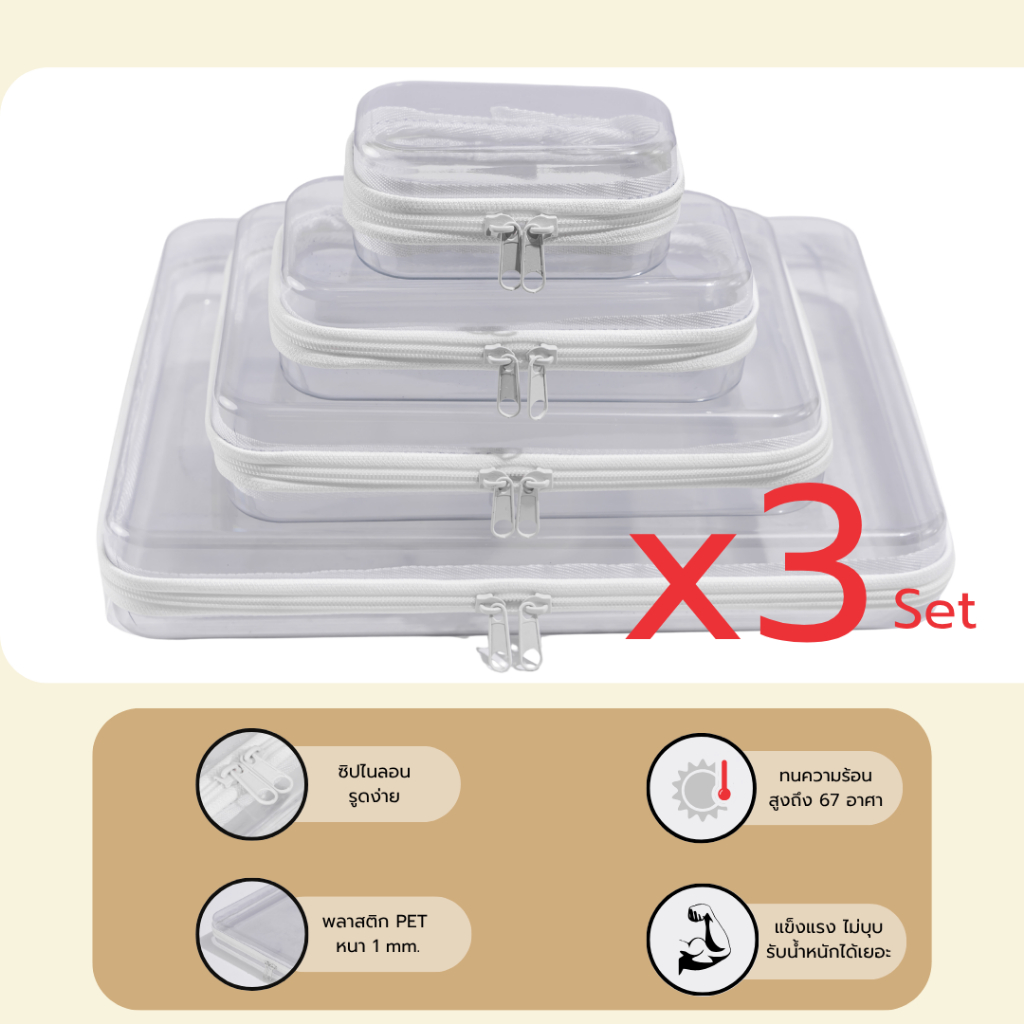 Brickbox มี 4 Size (Size ละ 3 กล่อง) กล่องพลาสติกใส กล่องจัดระเบียบ กล่องเก็บของอเนกประสงค์ แบบใส มีซิป สามารถพกพาได้