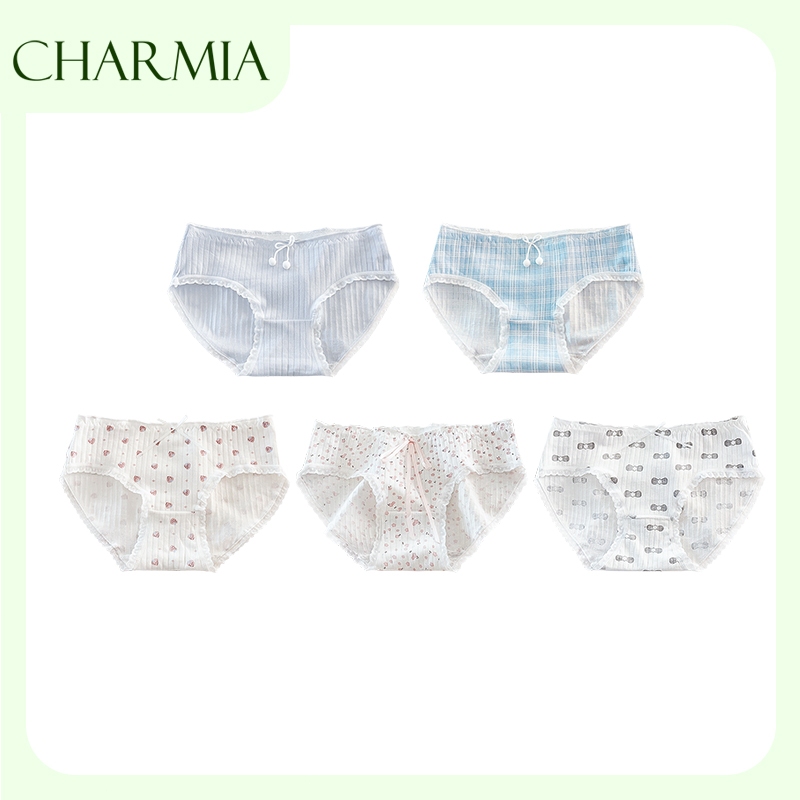 Charmia（3PCS）กางเกงชั้นในผ้าฝ้าย ชุดชั้นในสตรี น่ารักและหวาน สวมใส่สบาย ระบายอากาศได้ดี น้ำหนักเบา