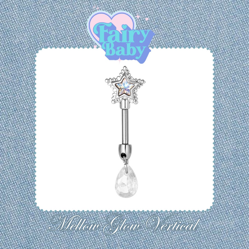 Fairybaby จิว Mellow Glow Vertical ( 1 ชิ้น) แป้นแบน จิวตุ้มหู แนวตั้ง รูปดาว สวย เล่นแสง ห้อยจี้เพชร 0.8