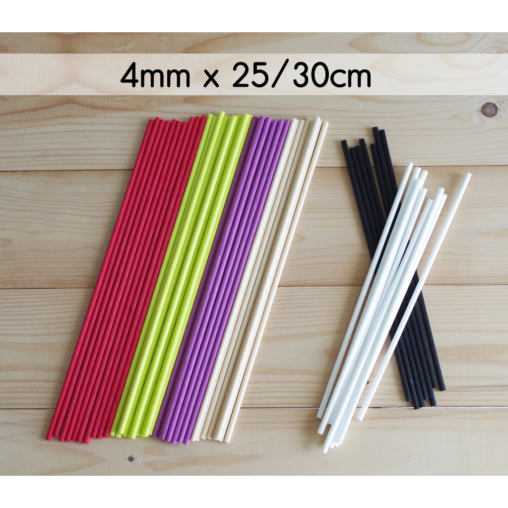 ก้านไฟเบอร์ดูดน้ำหอม 4mm ยาว 25cm 30cm 10/30/50 ก้าน สีดำ ขาว ครีม แดง ม่วง เขียวอ่อน