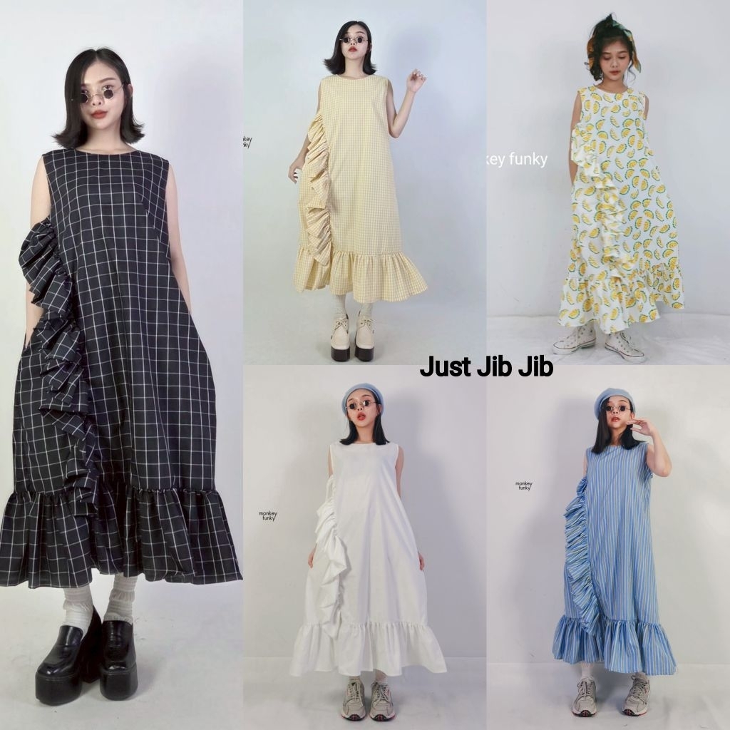 Maxidress oversize แขนตุ๊กตาพอง กระโปรงต่อชายระบาย