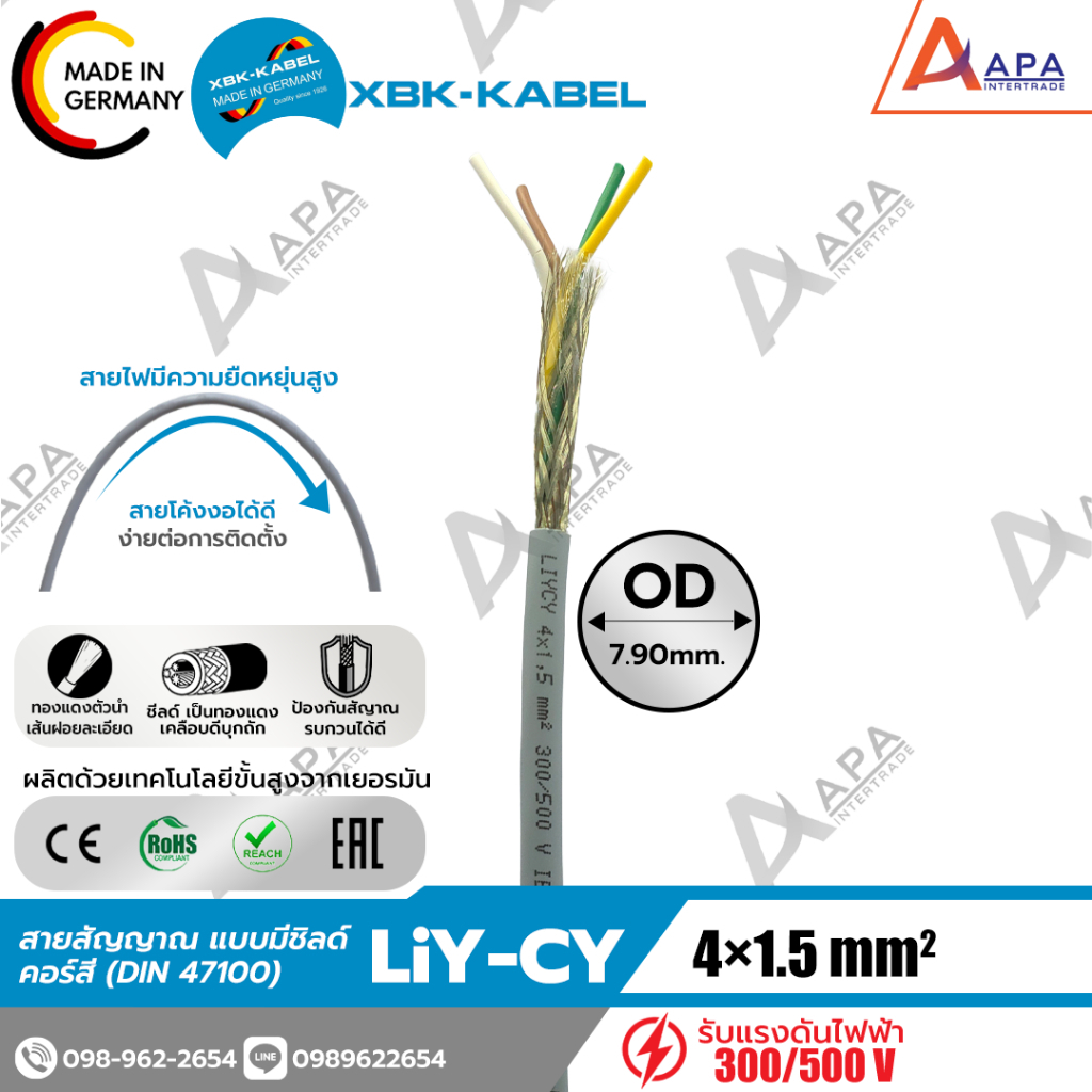 LiYCY 4x1.5sq.mm XBK Kabel สายสัญญาณ แบบมีชิลด์ (50 เมตร และ 100 เมตร)