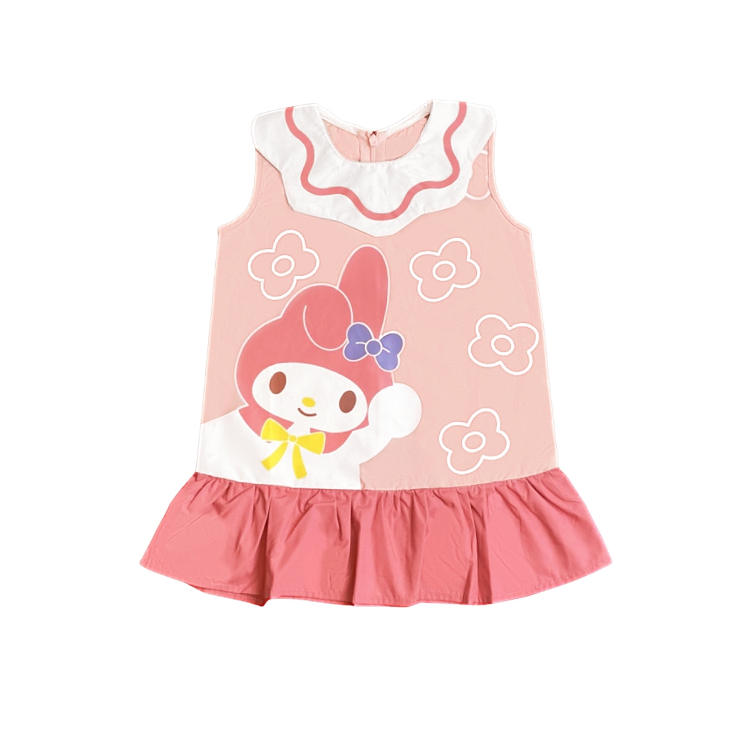 มินิเดรสเด็กผู้หญิง เดรสแขนกุด พิมพ์ลายทั้งตัว อายุ