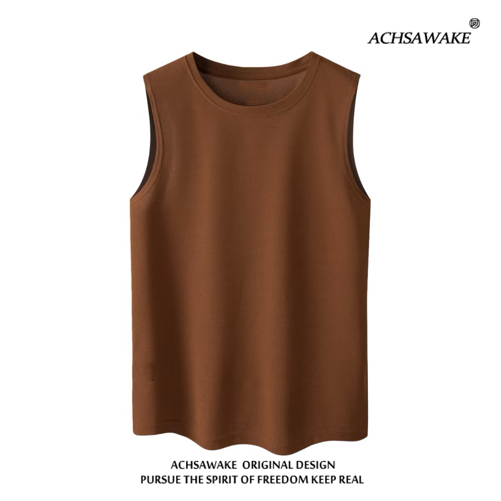 ACHSAWAKE ผู้ชายเสื้อกั๊กสะดวกสบายง่ายต่อการผ่อนคลายแขนกุดสีทึบ
