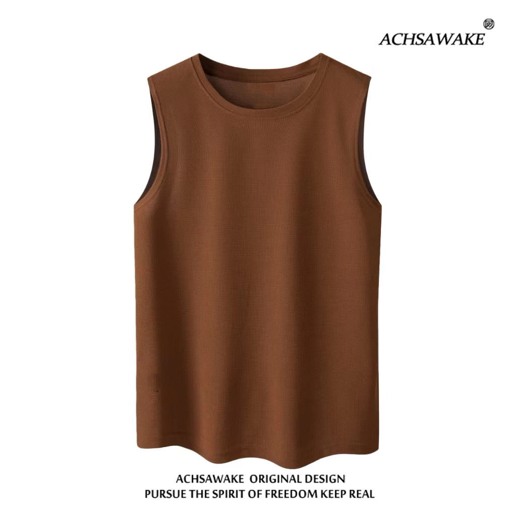 ACHSAWAKE ผู้ชายเสื้อกั๊กสะดวกสบายง่ายต่อการผ่อนคลายแขนกุดสีทึบ