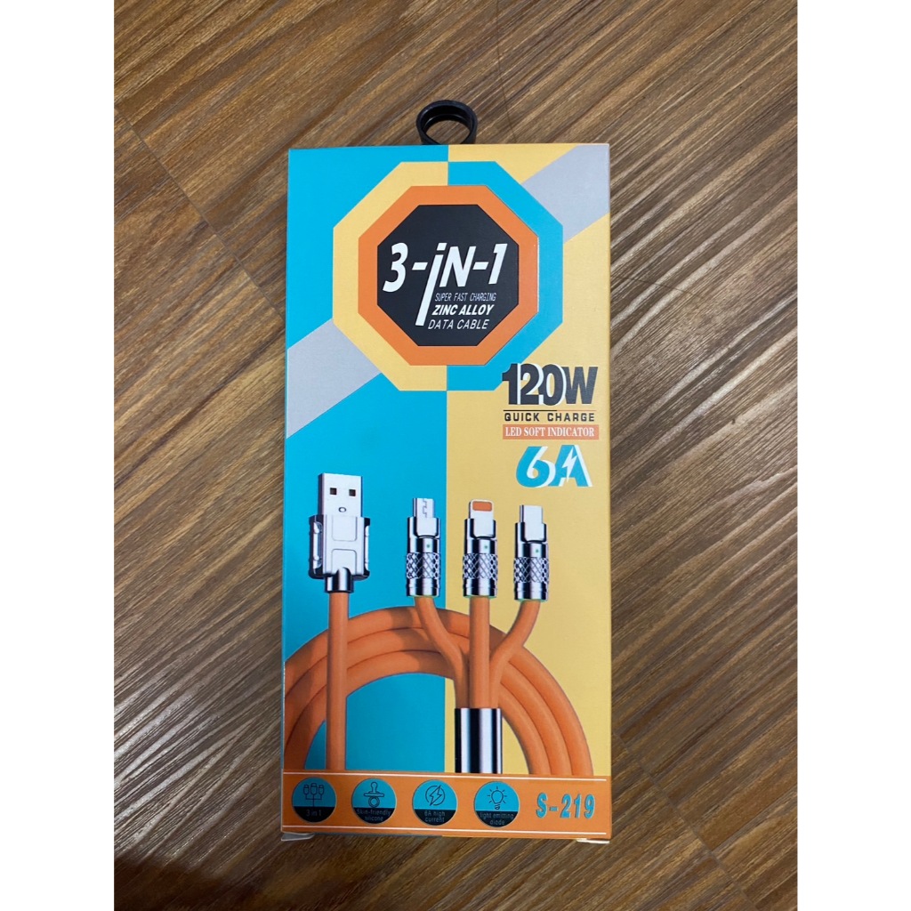 สายชาร์จ3INIUSBTypeC/Micro/105120W/6A2m