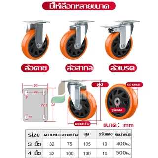 liyamama ล้อรถเข็นPU ล้อยูริเทน ล้อเก้าอี้ ล้อเลื่อนสำหรับรถเข็น แกนล้อแบริ่งคู่ ขนาด 3/4/5 นิ้ว ทนทานต่อการใช้งาน