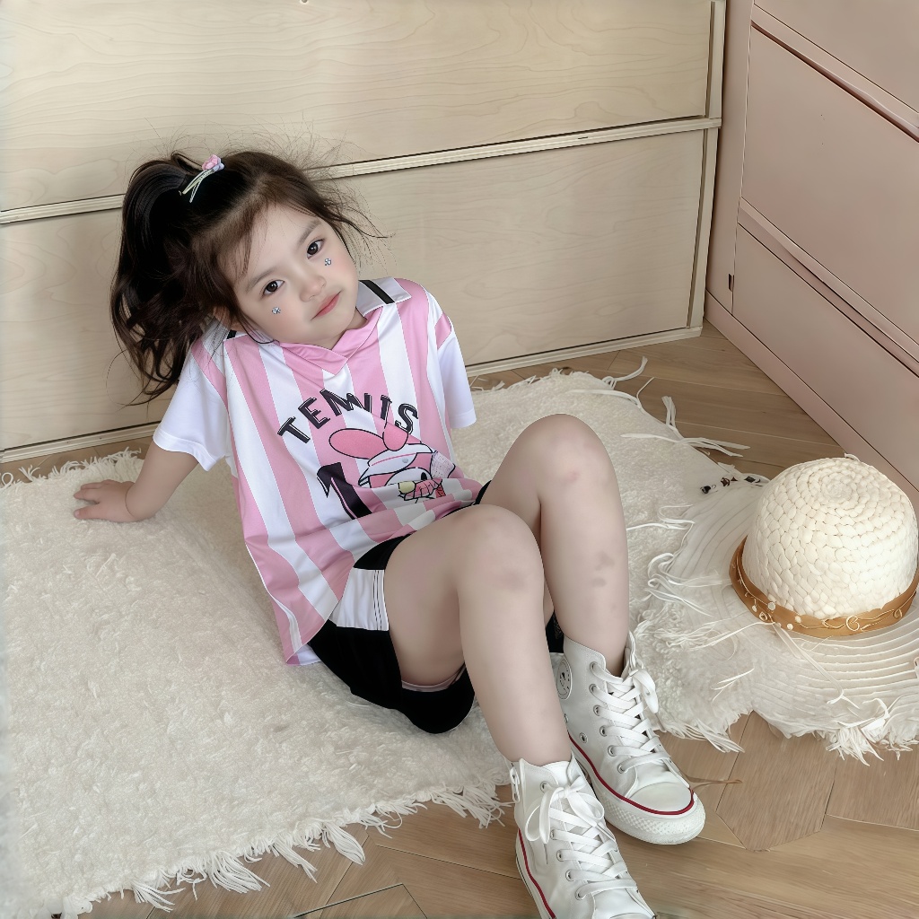 【พร้อมส่ง】ชุดเซ็ทเด็กผู้หญิงแฟชั่น เสื้อแขนสั้นกางเกงขาสั้น สีหวานสดใส ลำลอง - รูปที่ 7