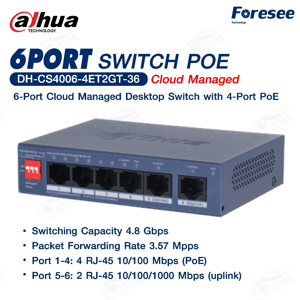SWITCH POE DAHUA รุ่น DH-CS4006-4ET2GT-36 Cloud Managed รับประกัน 3 ปี