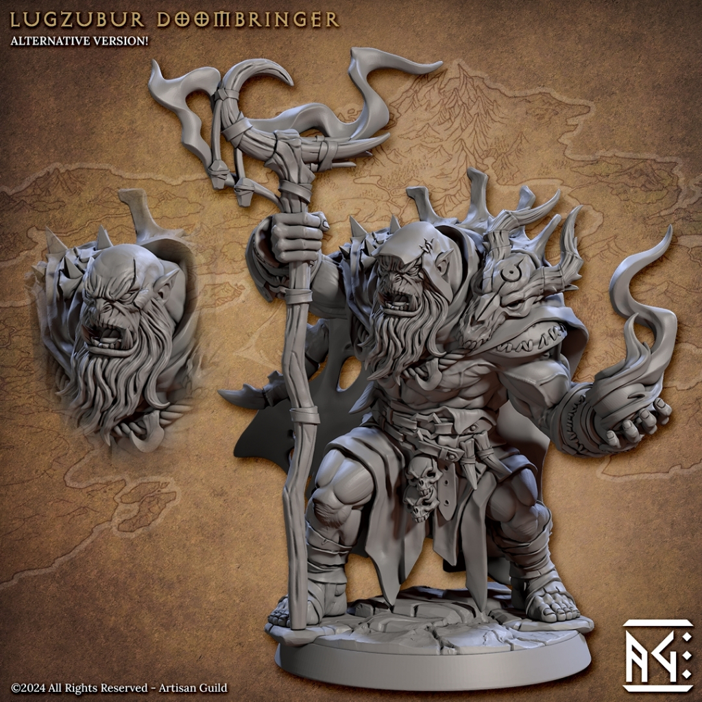 Lugzubur Doombringer - Blackcrag Orcs - Humanoid Orc / 32mm scale 3D printed miniature ATG