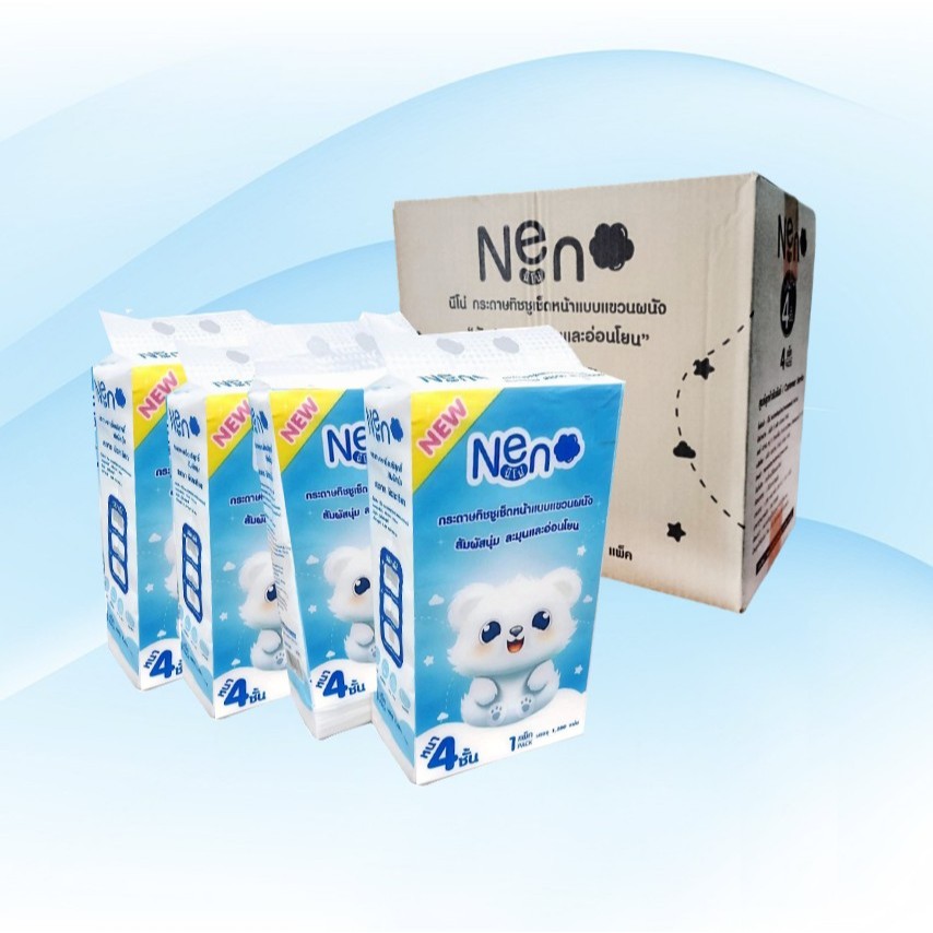 [ยกลัง] NENO นีโน่ หมีขาว กระดาษทิชชู่เช็ดหน้า แขวนผนัง ห่อ 1280 แผ่น หนา 4 ชั้น 320 ดึง ลัง 4 ห่อ
