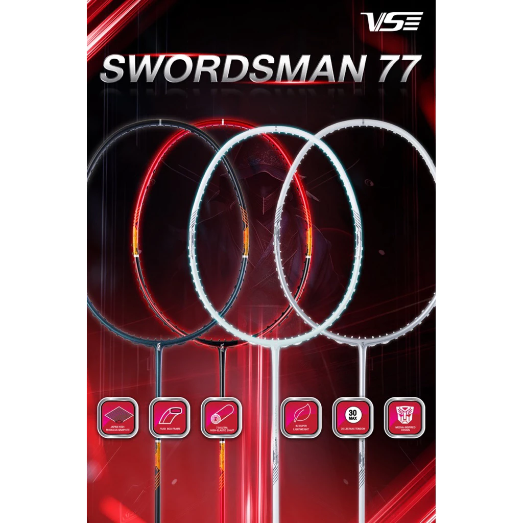 VS ไม้แบดมินตัน รุ่น SWORDSMAN 77 ไม้ 5U พร้อมขึ้นเอ็น (ถ้าไม่แจ้งความตึง จะไม่ขึ้น) ถูกลิขสิทธิ์ 100%