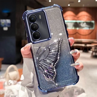 เคส กริตเตอร์ หรูหรา สำหรับ Realme C71 C85 C75 Note70 เคส กันกระแทกมุม กันกล้อง ผีเสื้อ น่ารัก ตั้งได้