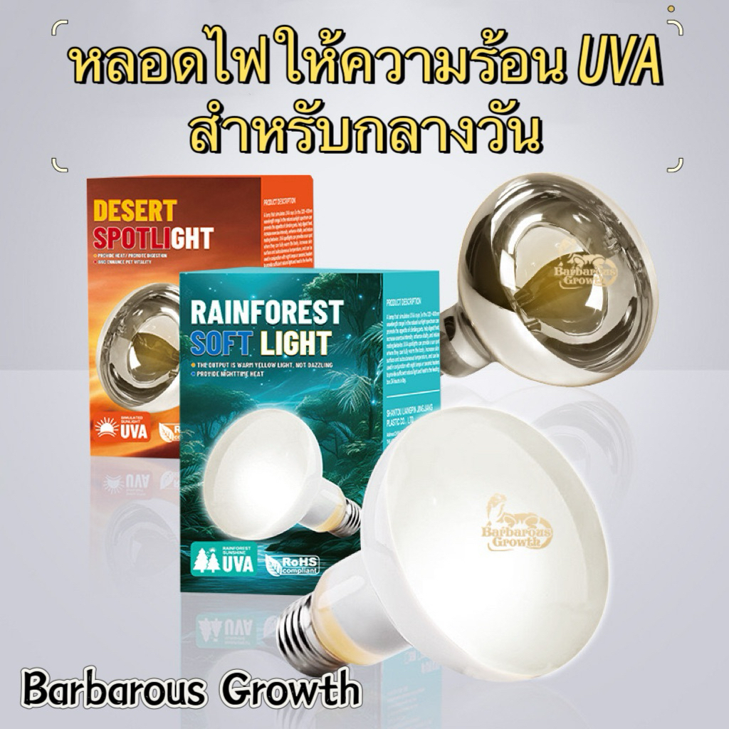 Barbarous หลอดไฟ UVA หลอดไฟให้ความร้อน สำหรับเต่าบก ซูคาต้า เบียร์ดดราก้อน กกไฟกลางวัน