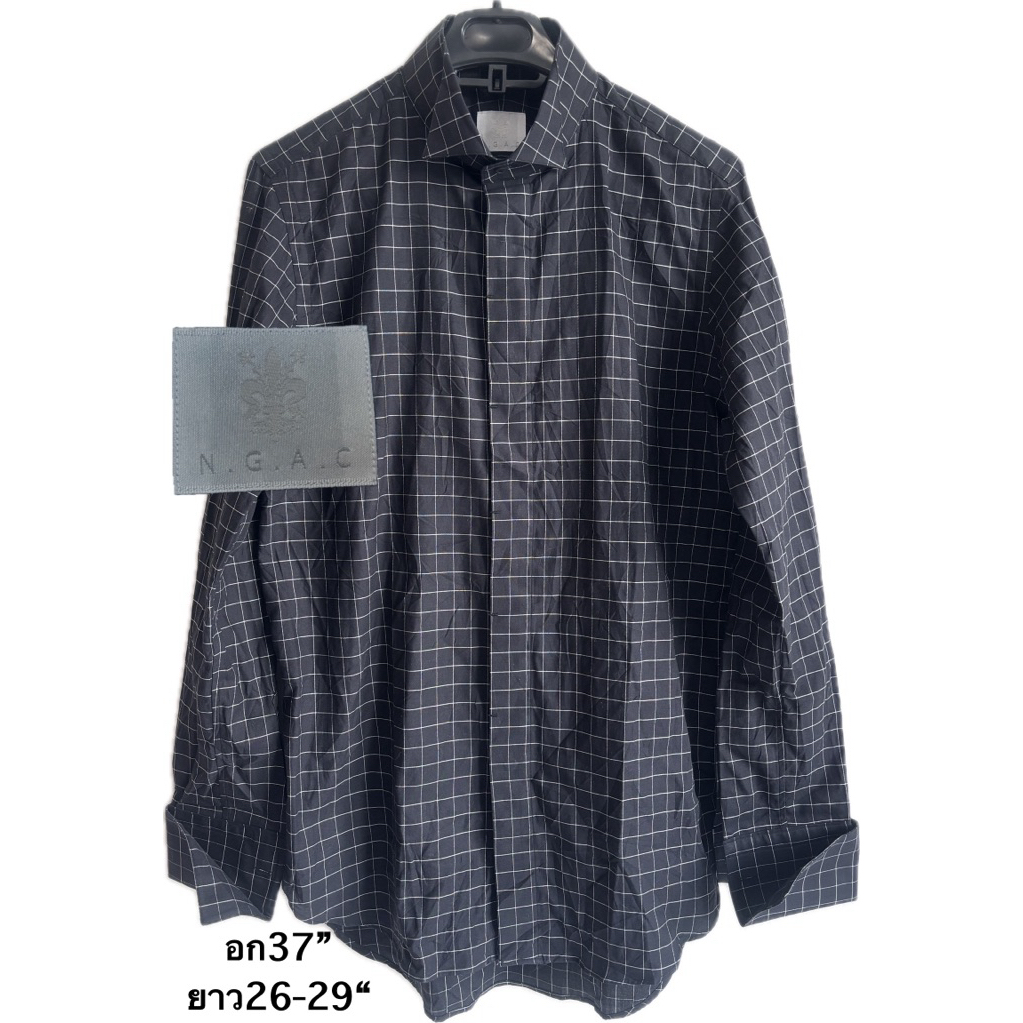 b6 ชย มือสอง  N.G.A.C เสื้อเชิ้ตแขนยาวคอปกปีกสูท/ลายตาราง ใหม่ M    เสื้อเชิ้ตสีดำ/ลายตาราง + ปกแขนส