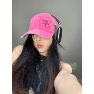 หมวกแก๊ปเบสบอลลายดาวห้าแฉกกลิตเตอร์ สไตล์เกาหลีY2K ด้านหลังสามารถปรับขนาดหมวกให้เข้ากับศีรษะMQ