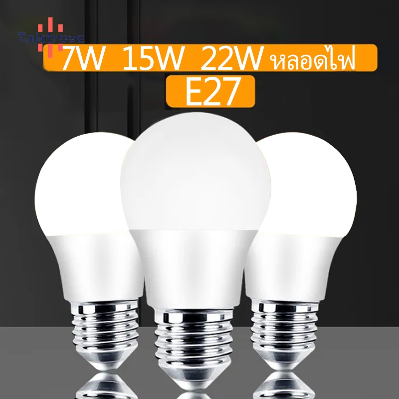 LED E27 หลอดไฟ  เคลือบพลาสติก อลูมิเนียม 7W 15W 22W หลอดไฟประหยัดพลังงาน มีตัวเลือกให้เลือกโคมไฟระย้า โคมไฟห้อย โคมไฟตั้