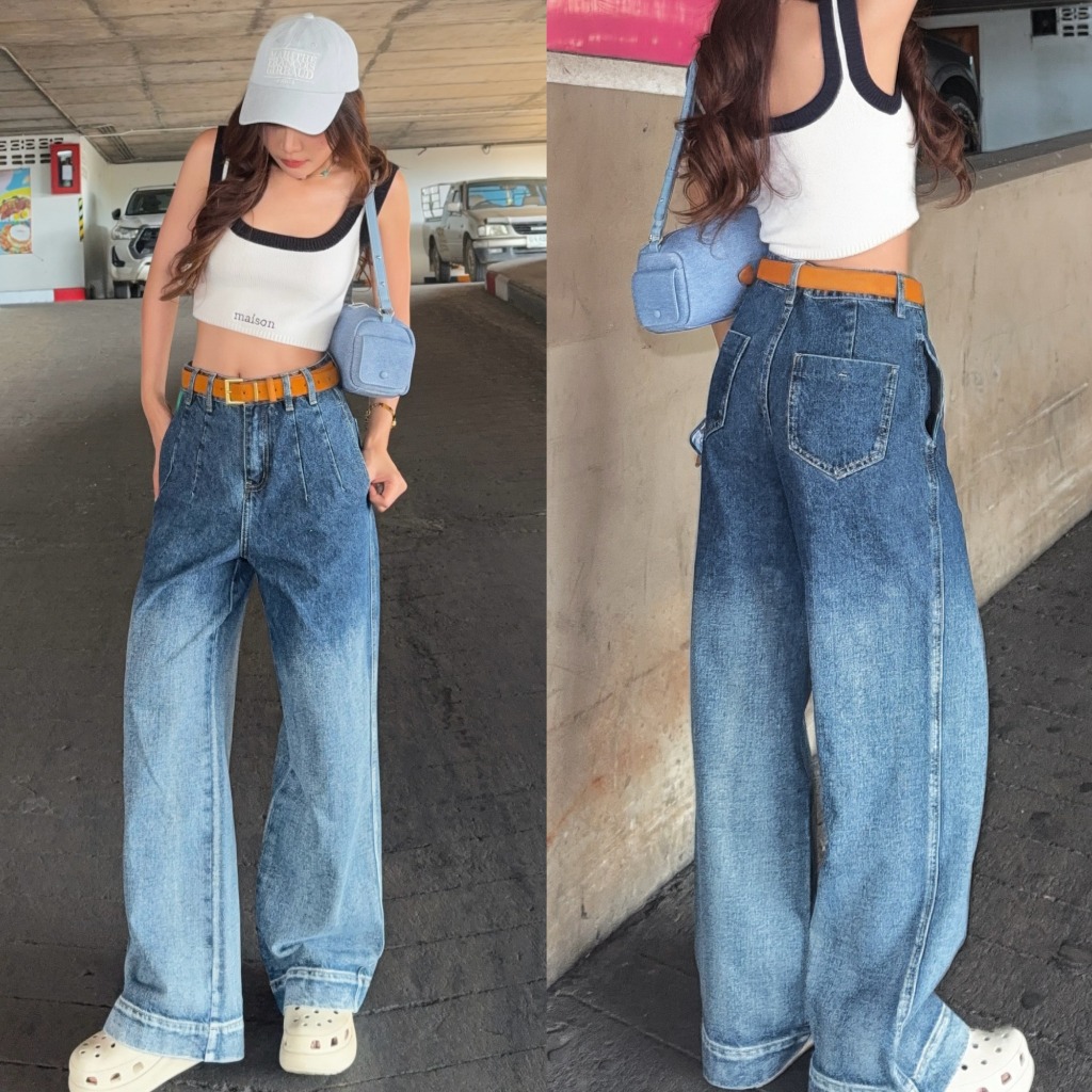 𝐢𝐋𝐨𝐧𝐚 -  กางเกงยีนส์แฟชั่นผู้หญิง ทรงสวย พรางหุ่น Mix&Match ได้หลายลุค รุ่น Two tone <เข้ารอบเดียว>