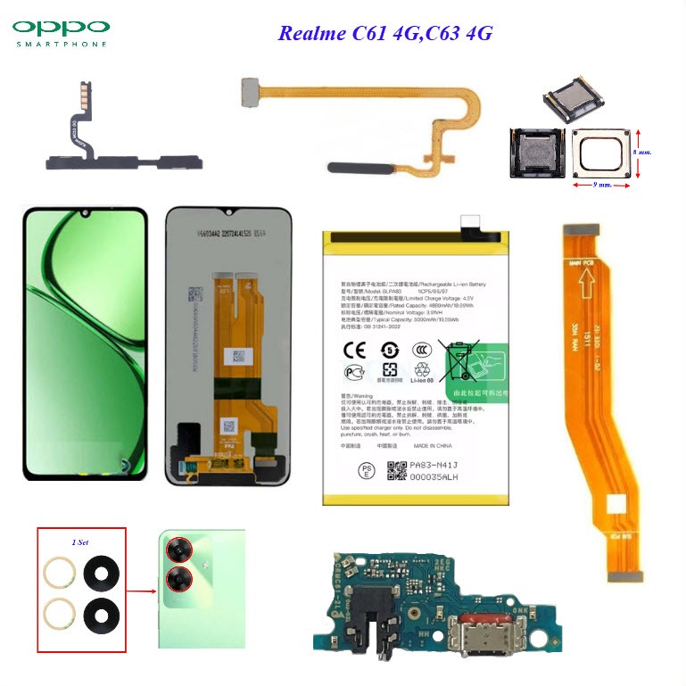 อะไหล่มือถือ Oppo Realme C61 4G,RMX3930,C63 4G,RMX3939/สายแพร/กระจกเลนส์กล้อง/ลำโพงหูฟัง/หน้าจอ LCD